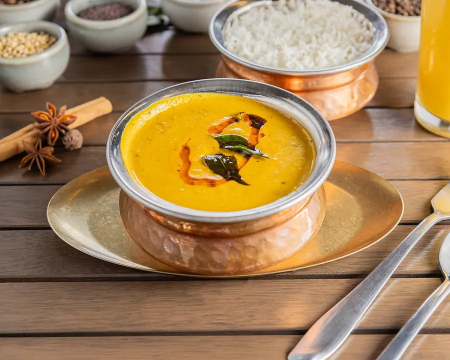 Tempered dal in a copper handi